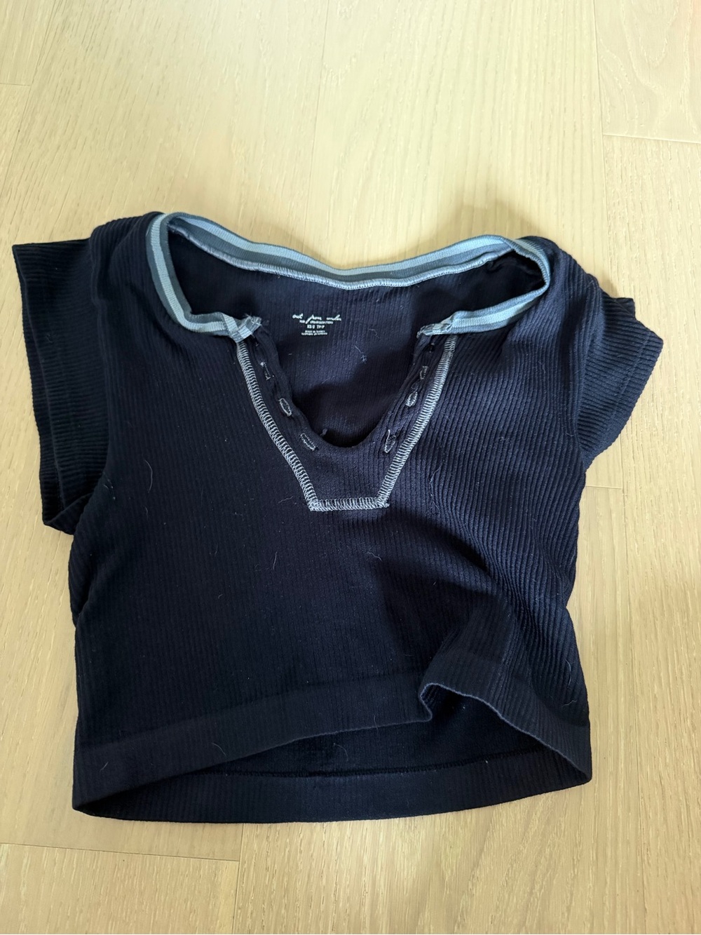 Urban Outfitters Black Ribbed Crop Top with Gray Trim
